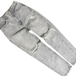 Zara High Waisted Distressed Straight Leg Jeans Grey Acid Wash Size 2